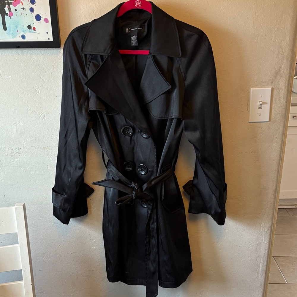INC International Concepts Classic Black Trench Coat